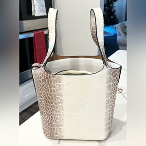 Faux Alligator Skin Purse brown and cream color gold detail